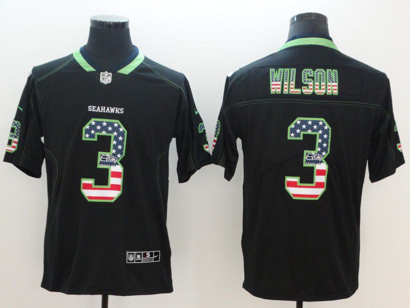 Men Seattle Seahawks 3 Wilson Nike USA Flag Fashion Black Color Rush Limited NFL Jerseys